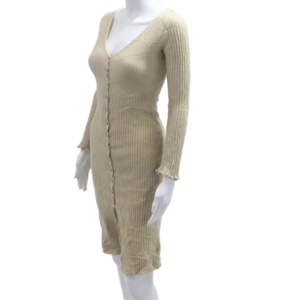 M Missoni Women Bodycon Sweater Dress Beige V Neck Long Sleeve Size 40 - Picture 2 of 7